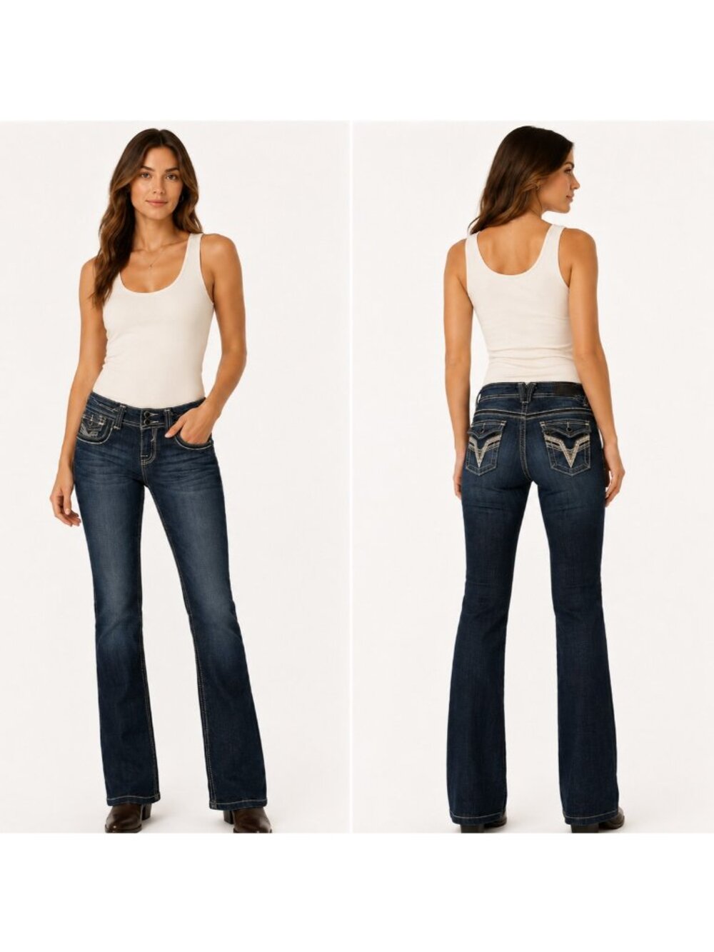 Vigoss Premium Bootcut Jeans Womens 3 27 Dark Wash Embellished Pocket Stretch